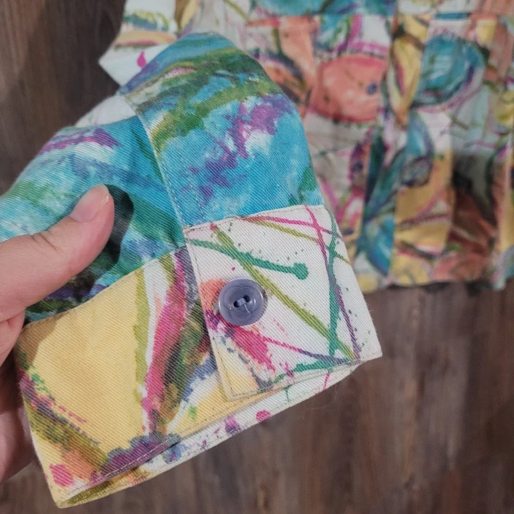 Winter Sun Floral Jacket Size M Multicolor Art to Wear Maximalist 100% Cotton